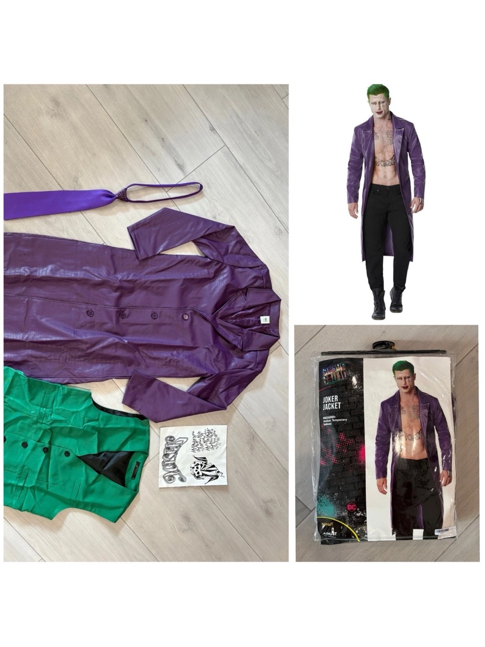 Suicide Squad The Joker Faux Leather Jacket Costume Bundle